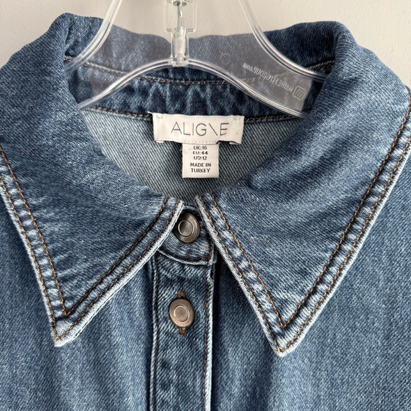 ALIGNE Mateo Short Sleeve Asymmetric Denim Midi Shirt Dress 12 Anthropologie - Picture 6 of 15